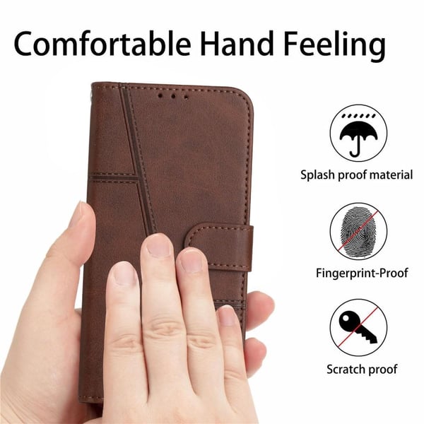 SKALO iPhone 15 Pro Embossed Triangle Flip Cover - Brun