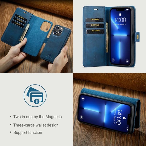 DG MING iPhone 15 Pro 2-in-1 magneetti lompakkokotelo - Sininen
