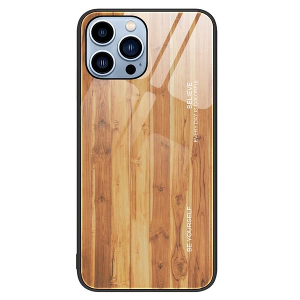 SKALO iPhone 15 Pro Max Wood karkaistu lasi TPU-suojakuori - Ruskea