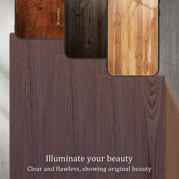 SKALO iPhone 15 Pro Max Wood hærdet glas TPU Cover - Brun