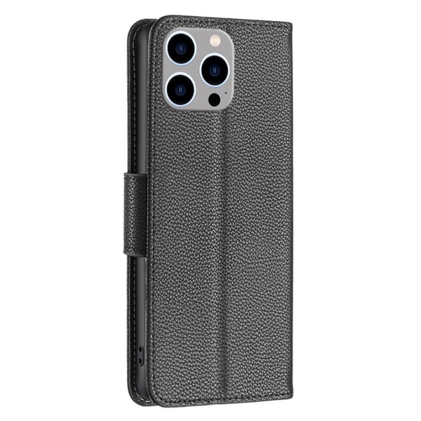 SKALO iPhone 15 Pro Max Litchi Flip Cover - Sort