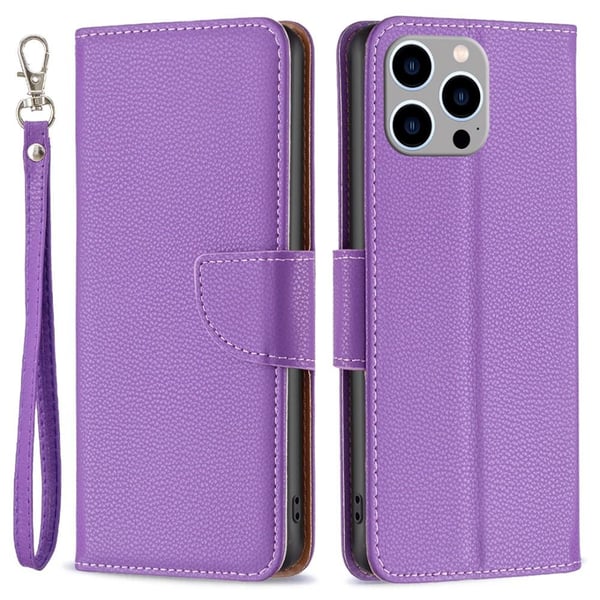 SKALO iPhone 15 Pro Max Litchi Lompakkokotelo - Violetti