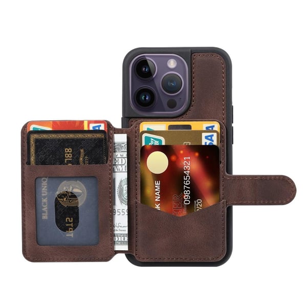 SKALO iPhone 15 Pro Max PU-læder Cover med Pung - Brun