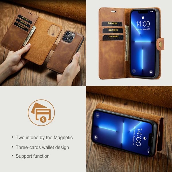 DG MING iPhone 15 Pro Max 2-i-1 Magnet Pungetui - Brun