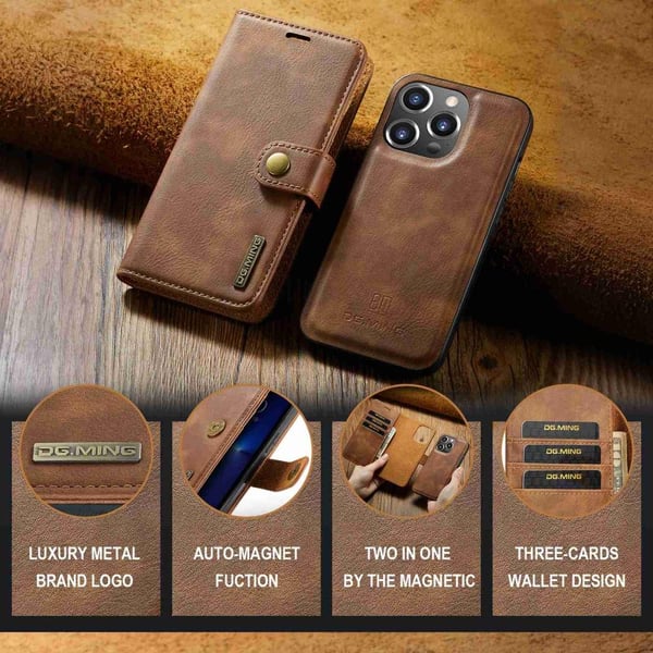 DG MING iPhone 15 Pro Max 2-i-1 Magnet Pungetui - Brun