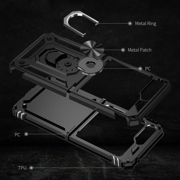 SKALO Samsung Z Flip5 Armor Hybrid metal ring cover - Sort
