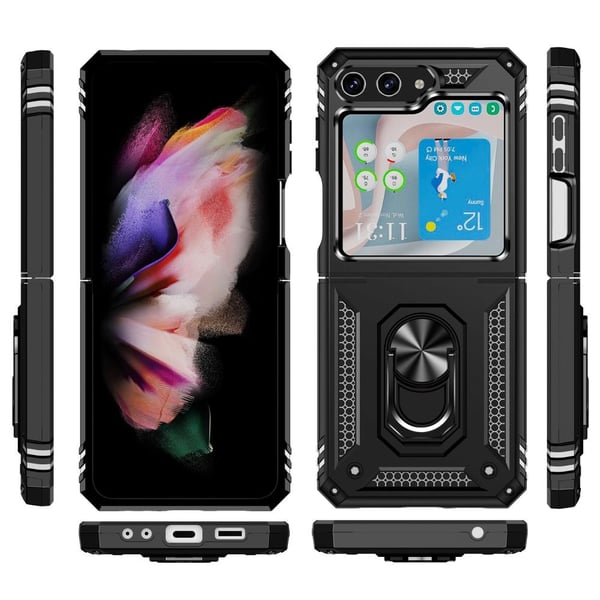 SKALO Samsung Z Flip5 Armor Hybrid metal ring cover - Sort