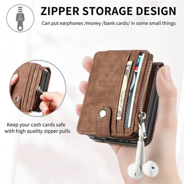 SKALO Samsung Z Flip5 PU-læder Cover med Pung - Brun