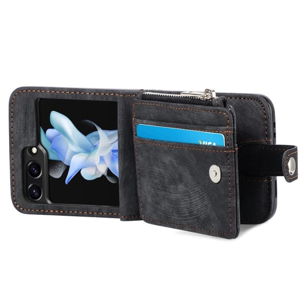 SKALO Samsung Z Flip5 PU-læder Cover med Pung - Sort