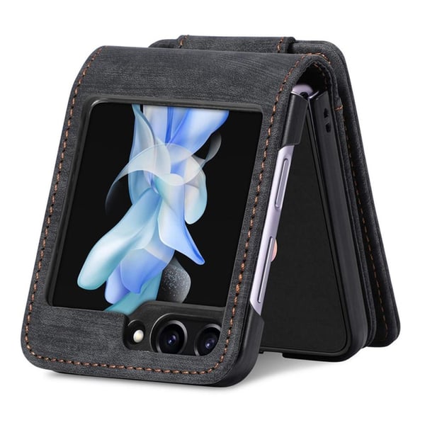SKALO Samsung Z Flip5 PU-læder Cover med Pung - Sort