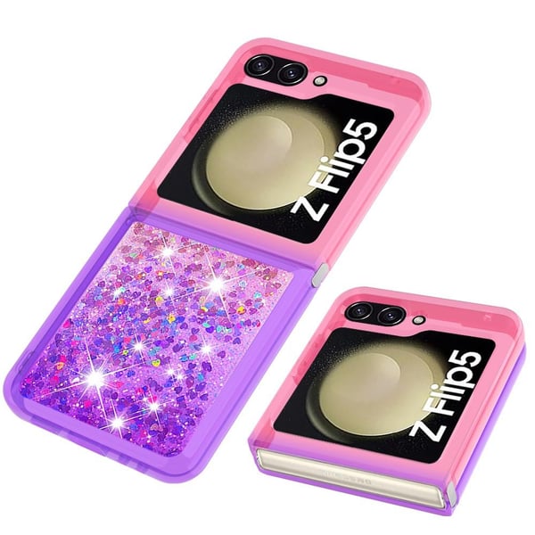 SKALO Samsung Z Flip5 Kvicksand Glitter Hjerter TPU Cover - Pink-Lilla