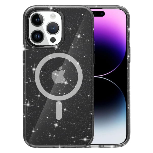 SKALO iPhone 15 Pro Max Glitter Magnetic Ring TPU Cover - Sort