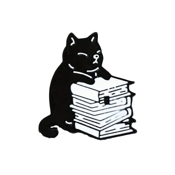 Broche - Nål - Kat med bog - Sort Broche - Nål - Kat med bog - Sort