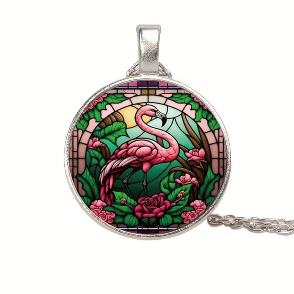 Glasskjede med motiv [S1] - Flamingo-mosaikk