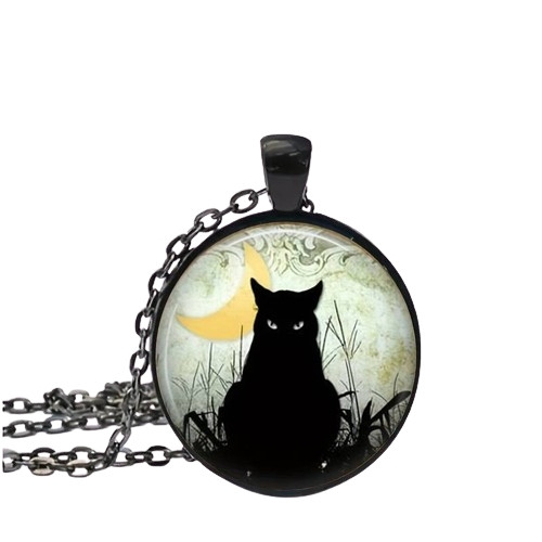 Glasskjede med motiv [Sv3] Svart katt