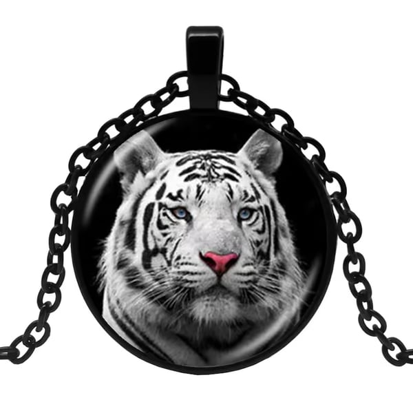 Glasskjede med motiv [K15] - Hvit Tiger