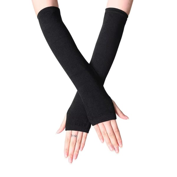 Armvarmere ensfarvede, fingerløse & lange - Sort [35cm]
