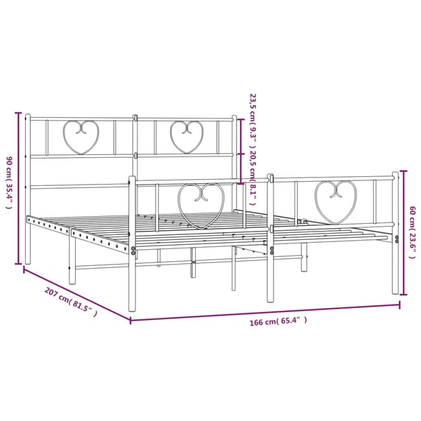 vidaXL Sengeramme i metall med hode- og fotgavl hvit 160x200 cm