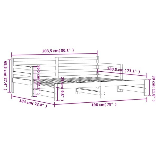 vidaXL Uttrekkbar dagseng 90x200 cm heltre furu