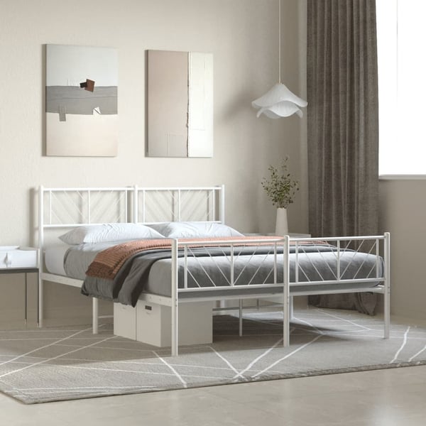 vidaXL Sengeramme i metall med hode- og fotgavl hvit 140x190 cm