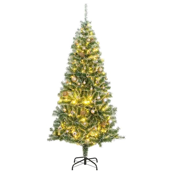 vidaXL Tekojoulukuusi 300 LED-valoa joulupallot ja lumihuurre 240 cm