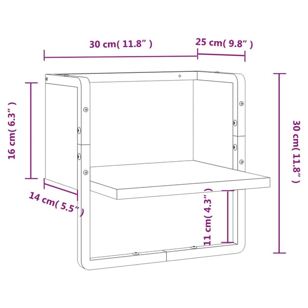 vidaXL væghylde med stang 30x25x30 cm sort