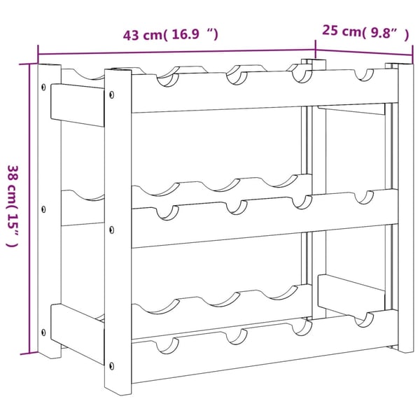 vidaXL Vinstativ for 12 flasker brun heltre furu