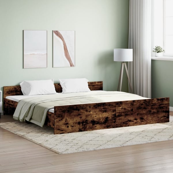 vidaXL Sengeramme med hode- og fotgavl røkt eik 180x200 cm