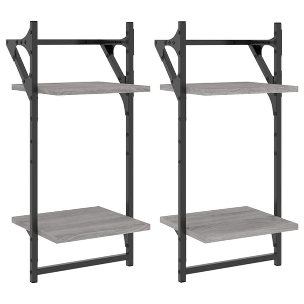 vidaXL væghylder 2 stk. m. stænger og 2 hylder 30x25x65 cm grå sonoma