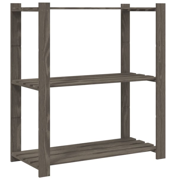 vidaXL Oppbevaringshylle 3 etasjer grå 80x38x90 cm heltre furu