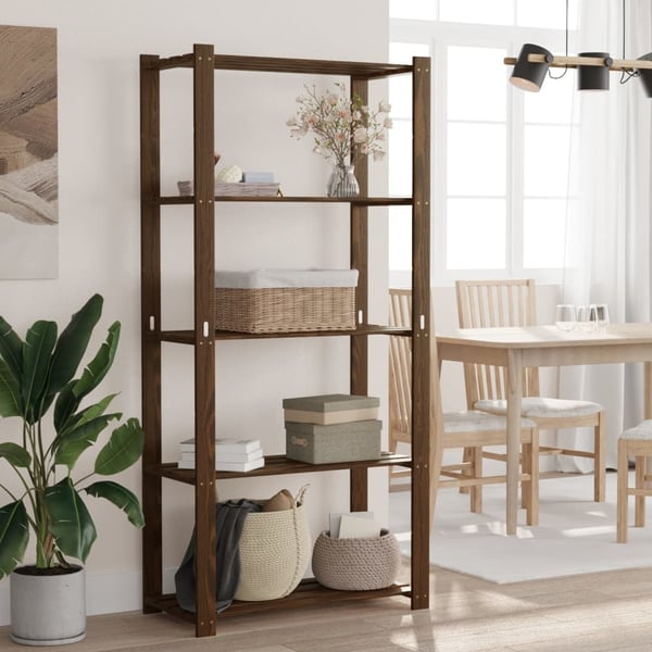 vidaXL Oppbevaringshylle 5 etasjer brun 80x38x170 cm heltre furu