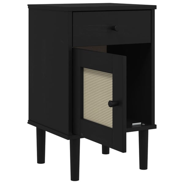 vidaXL sengebord SENJA rattanlook 40x35x65 cm massivt fyrretræ sort
