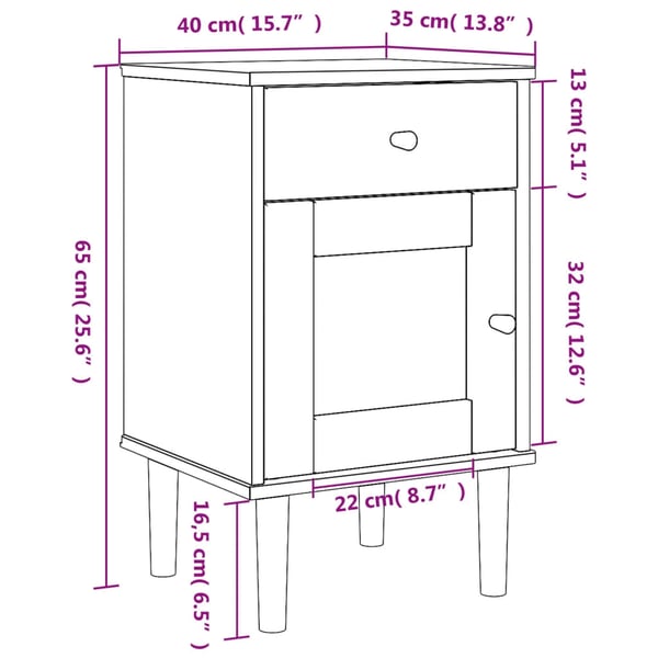 vidaXL Nattbord SENJA rotting utseende brun 40x35x65 cm heltre furu