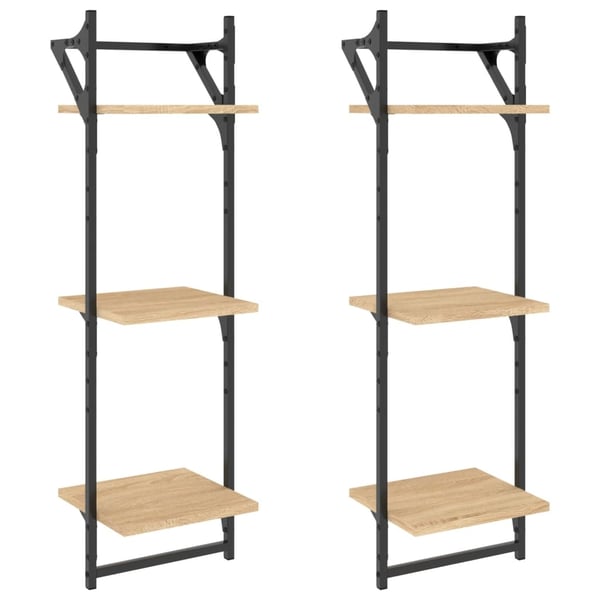 vidaXL væghylder 2 stk. med stænger og 3 hylder 30x25x100 cm sonoma-eg
