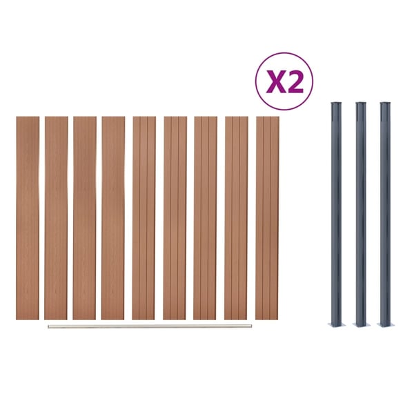 vidaXL Gjerdepanelsett brun 353x186 cm WPC