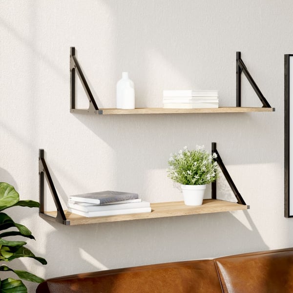 vidaXL væghylder 2 stk. 80x25x25,5 cm konstrueret træ sonoma-eg