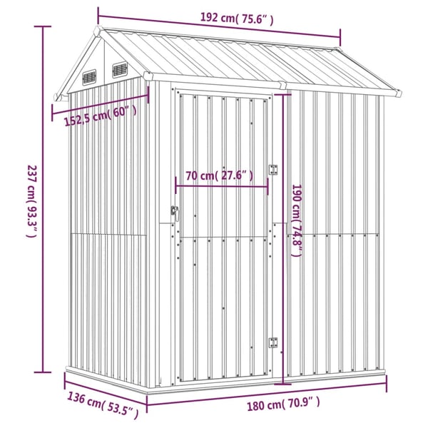 vidaXL haveskur 192x152,5x237 cm galvaniseret stål lysegrå