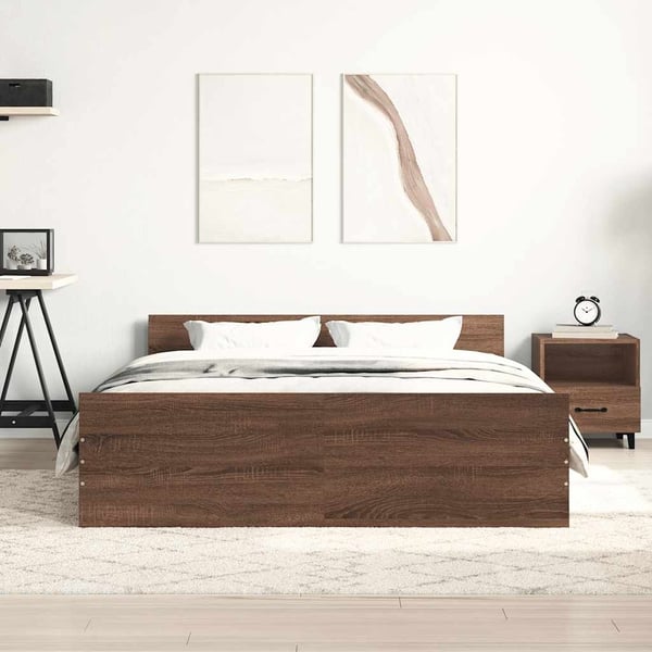vidaXL Sengeramme med hode- og fotgavl brun eik 150x200 cm