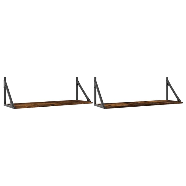 vidaXL væghylder 2 stk. 80x25x25,5 cm konstrueret træ røget egetræ