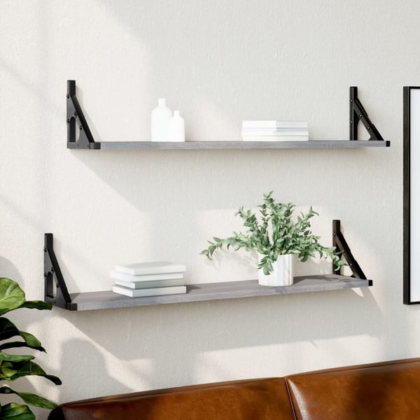 vidaXL væghylder 2 stk. 80x15x15,5 cm konstrueret træ grå sonoma-eg