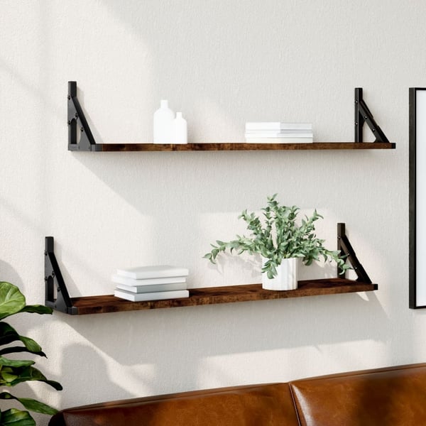 vidaXL væghylder 2 stk. 80x15x15,5 cm konstrueret træ røget egetræ