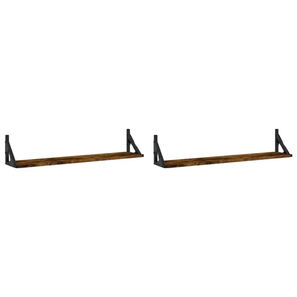 vidaXL væghylder 2 stk. 80x15x15,5 cm konstrueret træ røget egetræ