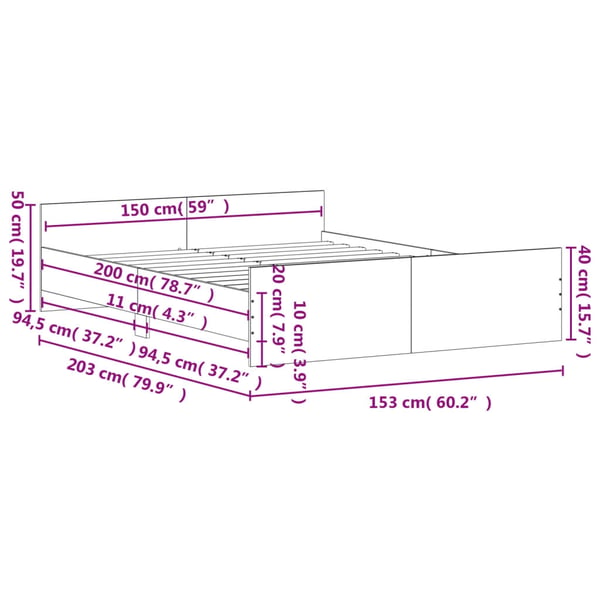 vidaXL Sengeramme med hode- og fotgavl svart 150x200 cm