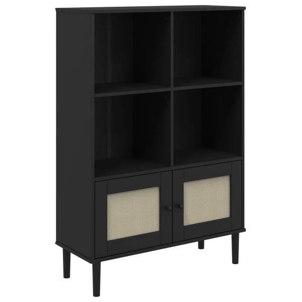 vidaXL bogreol SENJA rattanlook 90x35x130 cm massivt fyrretræ sort