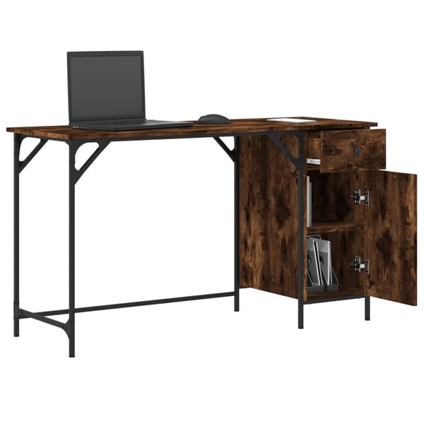 vidaXL Skrivebord røkt eik 131x48x75 cm konstruert tre