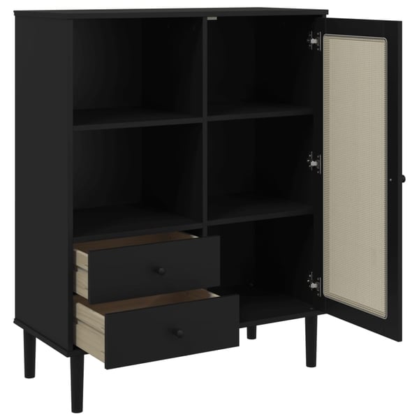 vidaXL skænk SENJA 90x40x112 cm rattan-look massivt fyrretræ sort