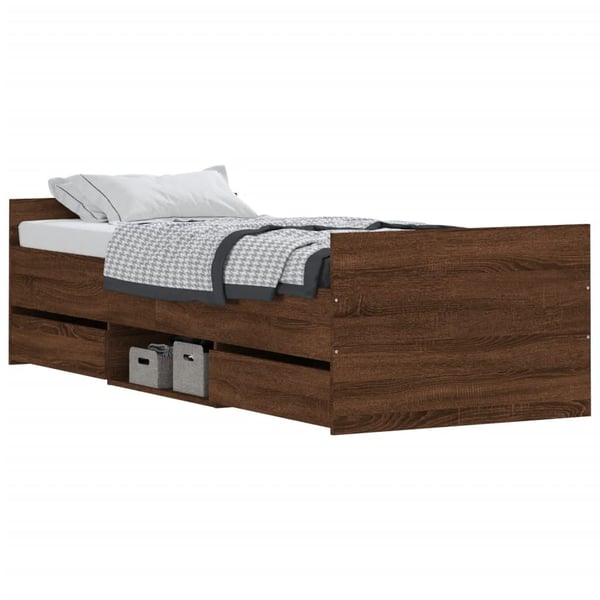 vidaXL Sengeramme med hode- og fotgavl brun eik 75x190 cm