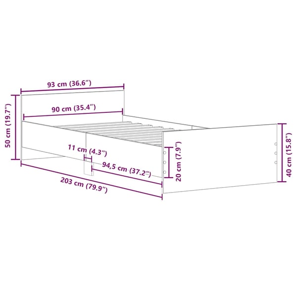 vidaXL Sengeramme betonggrå 90x200 cm konstruert tre