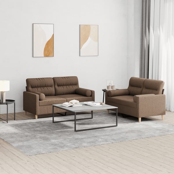 vidaXL sofasæt 2 dele med puder stof brun