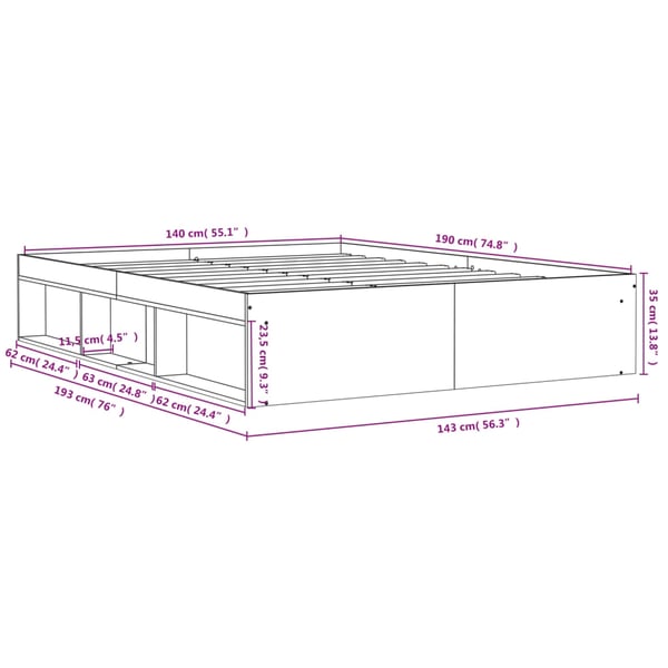vidaXL Sengeramme sonoma eik 140x190 cm